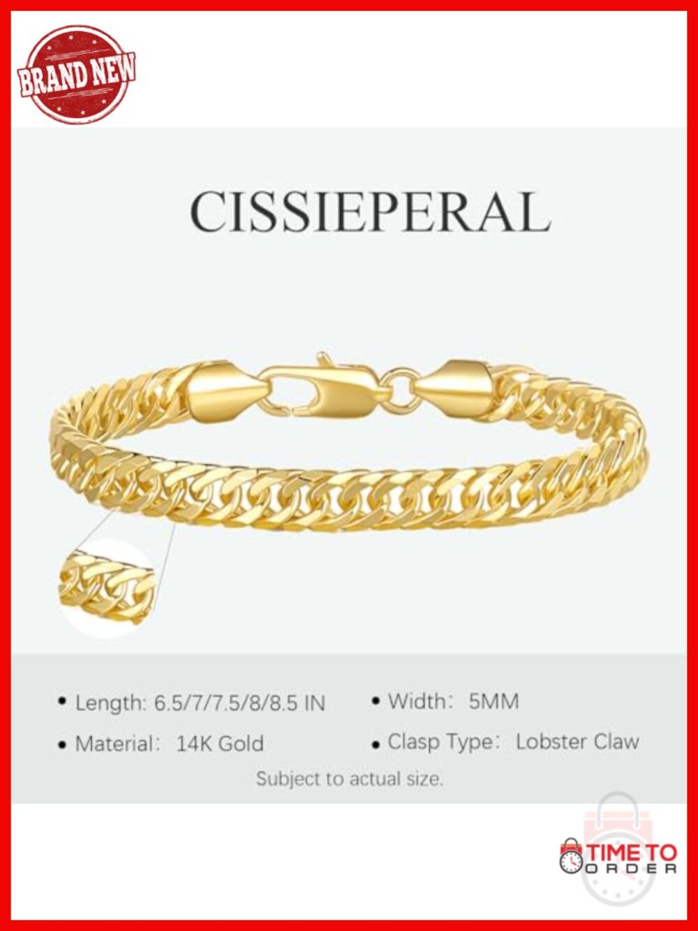 14K Gold Plated Cuban Link Bracelet Lobster Clasp for Men Women - Picture 5 of 6
